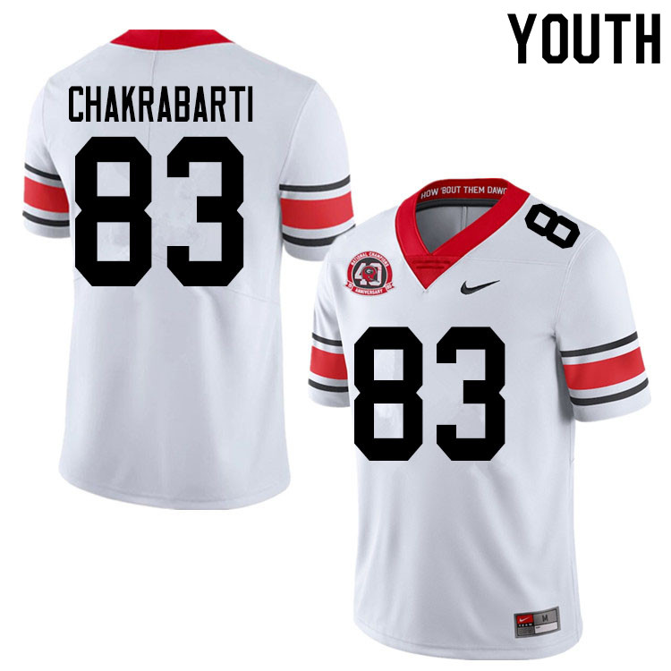 Georgia Bulldogs Youth Kaustov Chakrabarti #83 White 2020 1980 National Champions 40th Anniversary Stitched College UGA Football Jersey 23YI015KC